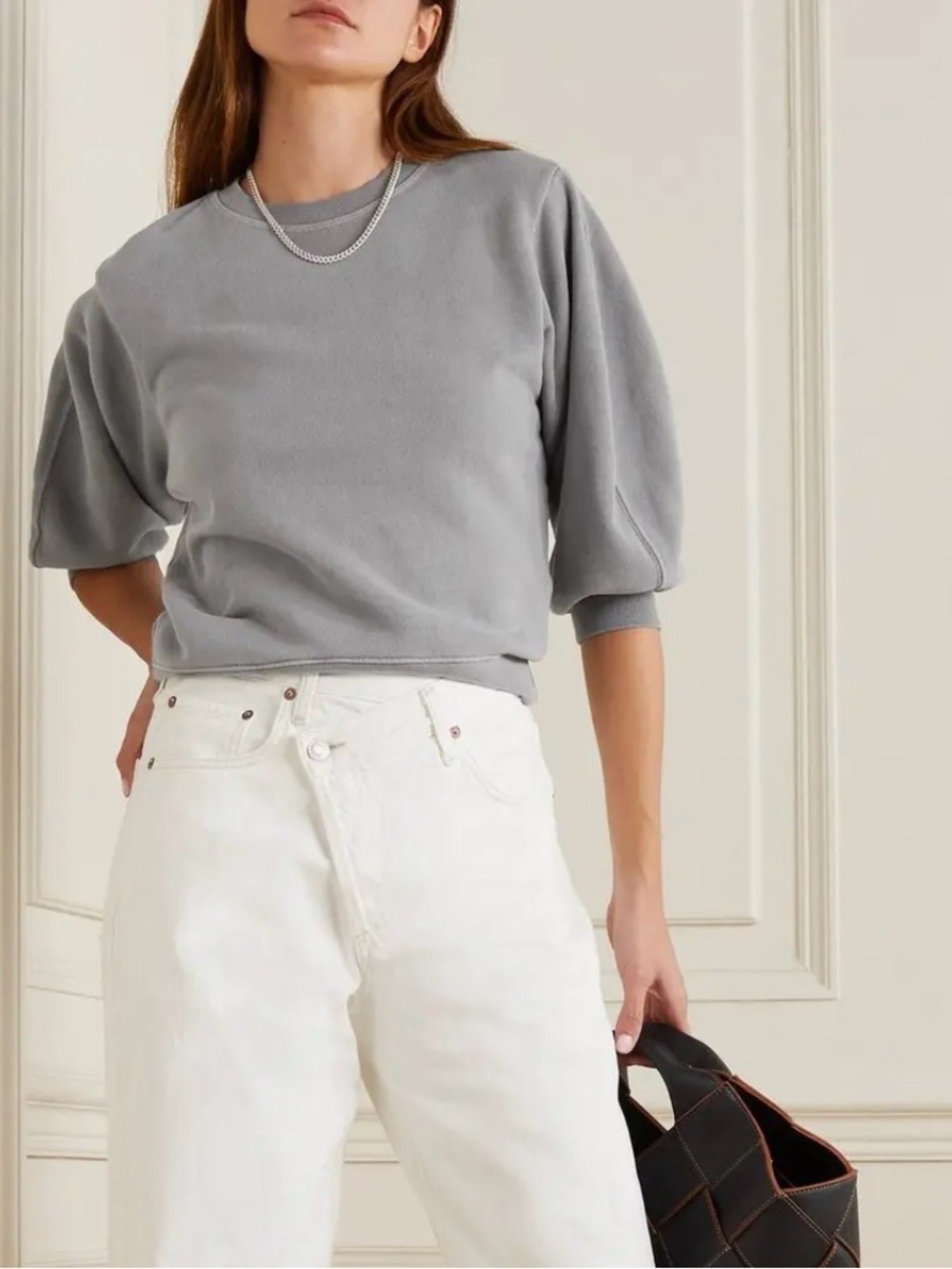 AGOLDE Thora Gray Cotton Jersey Crewneck Pullover Sweatshirt Sweater Luxury M